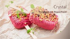  Presentation with ice cream strawberry - Amazing PPT theme having strawberry-ice-cream-with-nuts backdrop and a lemonade colored foreground