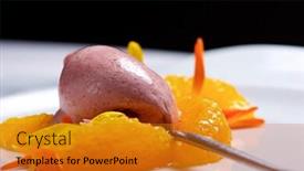  Presentation with ice cream strawberry - PPT layouts with strawberry ice cream with orange on a white plate background and a gold colored foreground