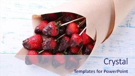  Presentation with chocolate strawberry - Presentation theme having strawberry-in-chocolate-on-skewers background and a sky blue colored foreground