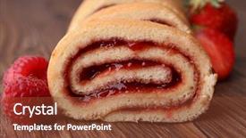  Presentation with fruit jam - Theme with strawberry jam - swiss roll and fruit background and a tawny brown colored foreground