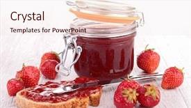  Presentation with strawberry - Audience pleasing presentation design consisting of strawberry jam and bread backdrop and a sky blue colored foreground