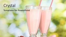  Presentation with yogurt fruits milk shake - Cool new presentation design with strawberry milk shakes on wooden backdrop and a soft green colored foreground