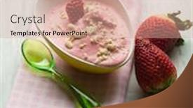  Presentation with chocolate strawberry - Presentation design with strawberry mousse with white chocolate background and a coral colored foreground