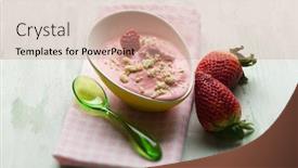  Presentation with chocolate strawberry - PPT layouts with strawberry mousse with white chocolate selective focus background and a coral colored foreground