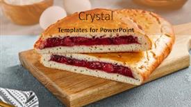  Presentation with sweet pastry - Slide set enhanced with strawberry-pie-on-wooden-board background and a gold colored foreground