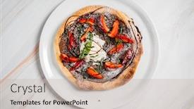  Presentation with ice cream strawberry - Theme consisting of strawberry pizza with chocolate and ice cream background and a soft green colored foreground