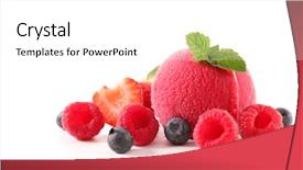  Presentation with ice cream strawberry - Cool new PPT theme with strawberry raspberry sorbet - berry ice cream ball backdrop and a  colored foreground