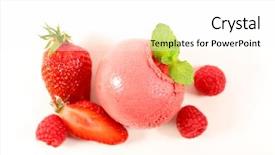  Presentation with ice cream - PPT theme consisting of strawberry raspberry sorbet - berry ice cream on white background and a  colored foreground