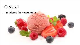  Presentation with ice cream truck - PPT theme enhanced with strawberry raspberry sorbet - berry ice cream background and a sky blue colored foreground