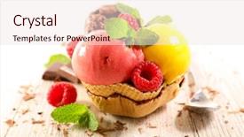  Presentation with food truck cake ice cream - Audience pleasing PPT layouts consisting of strawberry raspberry sorbet - biscuit bowl with ice cream backdrop and a sky blue colored foreground