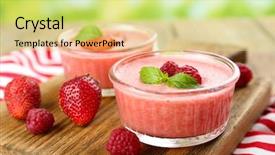  Presentation with strawberry - Audience pleasing PPT theme consisting of strawberry raspberry sorbet - delicious berry mousse in bowls backdrop and a yellow colored foreground