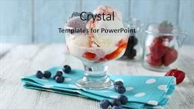  Presentation with ice cream strawberry - PPT theme with strawberry raspberry sorbet - delicious ice cream with fresh background and a light blue colored foreground