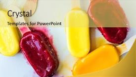  Presentation with ice cream strawberry - Theme consisting of strawberry raspberry sorbet - fruit ice cream background and a yellow colored foreground