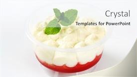  Presentation with strawberry - Slide set consisting of strawberry-shortcake-dessert-in-plastic background and a sky blue colored foreground