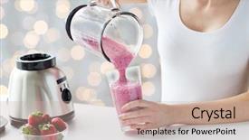  Presentation with healthy food - Audience pleasing PPT theme consisting of strawberry smoothie - healthy eating cooking vegetarian food backdrop and a mint green colored foreground