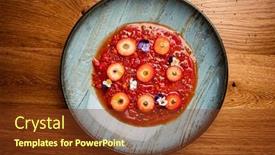  Presentation with strawberry - Slide deck featuring strawberry-soup-with-edible-flowers background and a tawny brown colored foreground