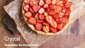  Presentation with strawberry - Slide deck featuring strawberry tart on wooden tray background and a coral colored foreground