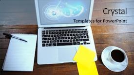  Presentation with global laptop - Slides with strawberry waffle and coffee background and a light blue colored foreground