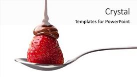 Presentation with chocolate strawberry - Audience pleasing PPT theme consisting of strawberry with chocolate on white backdrop and a white colored foreground