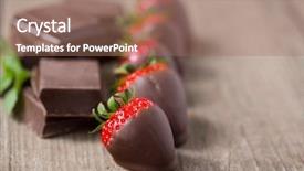  Presentation with chocolate strawberry - Presentation featuring strawberry with chocolate sauce close background and a coral colored foreground