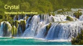  Presentation with nature diversity community - Theme with mountain stream - waterfall krka in croatia background and a tawny brown colored foreground