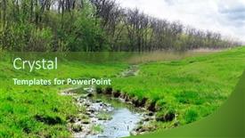  Presentation with stream - Beautiful theme featuring stream-and-green-meadow backdrop and a tawny brown colored foreground
