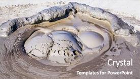  Presentation with volcano eruption - Beautiful slides featuring exploding bubble - crater of mud volcano backdrop and a gray colored foreground