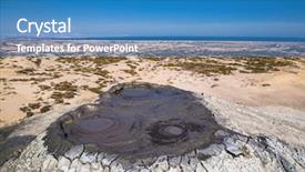  Presentation with volcano eruption - Amazing presentation theme having exploding bubble - top of mud crater volcano backdrop and a teal colored foreground
