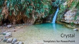  Presentation with water park - Slide set having stream desert - beautiful waterfall and small scenic background and a light gray colored foreground