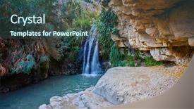  Presentation with water park - Presentation theme featuring stream desert - national park ein gedi israel background and a ocean colored foreground