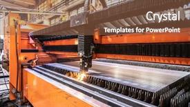  Presentation with industrial machine - Beautiful presentation theme featuring stream of cutting beams backdrop and a tawny brown colored foreground
