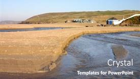  Presentation with stream - Amazing PPT theme having stream-running-through-the-beach backdrop and a gray colored foreground