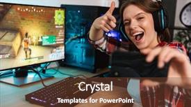  Presentation with selfie - Presentation having streamers - excited girl gamer sitting background and a tawny brown colored foreground