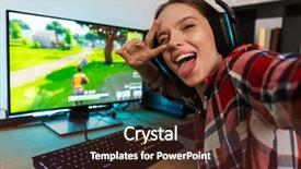  Presentation with selfie - Presentation theme enhanced with streamers - excited girl gamer sitting background and a wine colored foreground