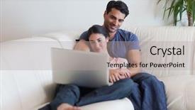  Presentation with popcorn movie - Beautiful presentation theme featuring streaming video - couple watching a movie while backdrop and a light gray colored foreground