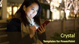  Presentation with mobile use - PPT layouts featuring strees - woman use of mobile phone background and a tawny brown colored foreground