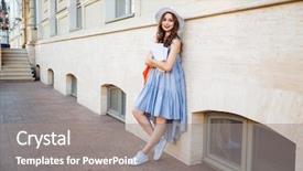  Presentation with cute girlish - Beautiful PPT layouts featuring street and holding blank magazine backdrop and a gray colored foreground