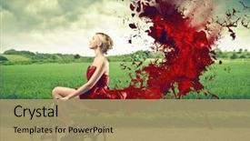  Presentation with bicycle - Amazing PPT theme having street art - beautiful girl goes by bicycle backdrop and a coral colored foreground