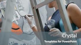  Presentation with wall street - Theme with street art - cheerful young woman painting background and a gray colored foreground