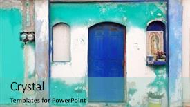  Presentation with mexican - Amazing slide deck having street art - mexican virgin madonna figure house backdrop and a seafoam green colored foreground