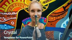  Presentation with lactation young woman breastfeeding - Beautiful slides featuring street art - portrait cheerful young woman backdrop and a ocean colored foreground