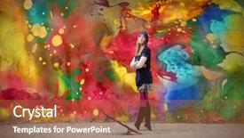  Presentation with clothes - Slides enhanced with street art - young woman in casual clothes background and a coral colored foreground