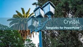  Presentation with espana - PPT theme having street-art-flashlight-in-plaza background and a ocean colored foreground