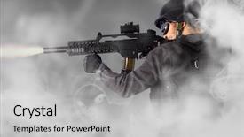  Presentation with riot - PPT layouts having street assault riot police firing background and a light gray colored foreground