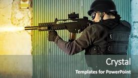  Presentation with riot - Audience pleasing presentation design consisting of street assault riot police firing backdrop and a gray colored foreground