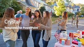  Presentation with block party - Presentation theme consisting of street at a block party background and a violet colored foreground