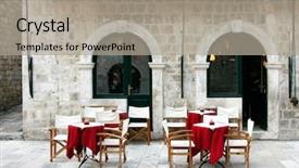  Presentation with dubrovnik - Colorful presentation theme enhanced with street cafe in old town backdrop and a light gray colored foreground