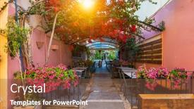  Presentation with crete island - Presentation design consisting of street-cafe-in-scenic-picturesque background and a tawny brown colored foreground