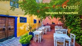  Presentation with crete island - Amazing presentation design having street-cafe-in-scenic-picturesque backdrop and a tawny brown colored foreground