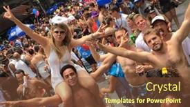  Presentation with brazil carnival - Colorful presentation design enhanced with street-carnival-parade-in-rio backdrop and a tawny brown colored foreground